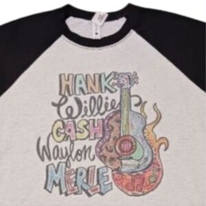 Hank Willie Cash Waylon Merle Graffiti Raglan Shirt Country Music Legends